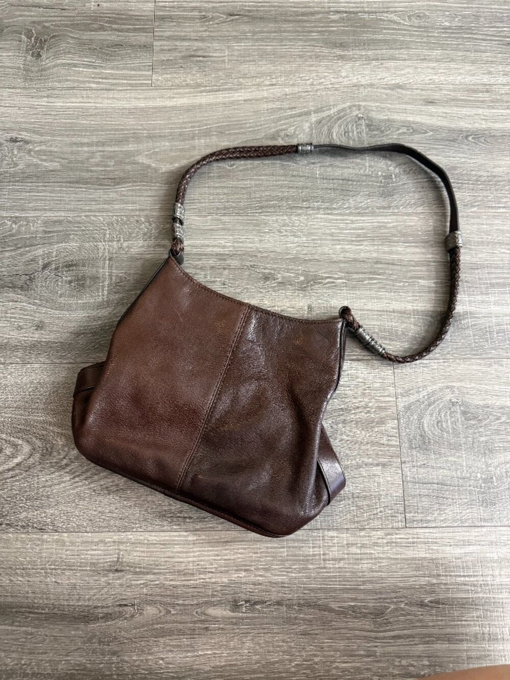Vintage Fossil Brown Leather Hobo Purse Bag Braided Strap